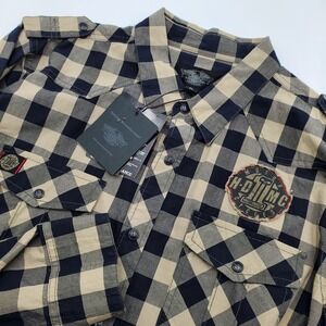 Harley-Davidson Mens XL Slim Fit Buffalo Plaid Snap Button Shirt Tan Black New